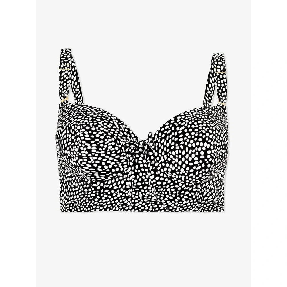 Smart & Sexy Black White Polka Dot Underwire Longline Bikini Swim Top NWT 42DD